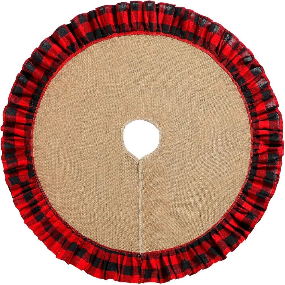 Christmas Tree Skirt  Burlap buffalo check linen country cottage farmouse cabin